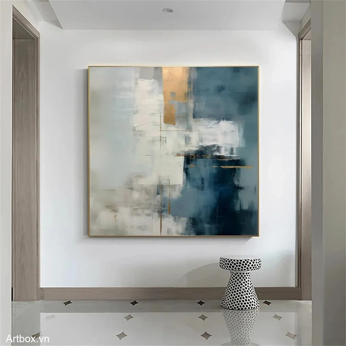 Hòa Quyện Cảm Xúc – Tranh Sơn Acrylic Trừu Tượng Trừu tượng Xanh dương Trang Trí Phòng khách, Phòng làm việc – Phong Cách Hiện Đại