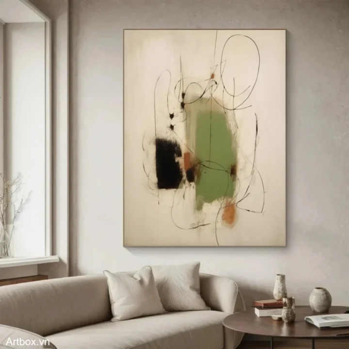 Hòa Nhạc Tĩnh Lặng – Tranh Sơn Acrylic Trừu Tượng Trừu tượng Đa sắc Trang Trí Phòng khách, Phòng làm việc – Phong Cách Hiện Đại