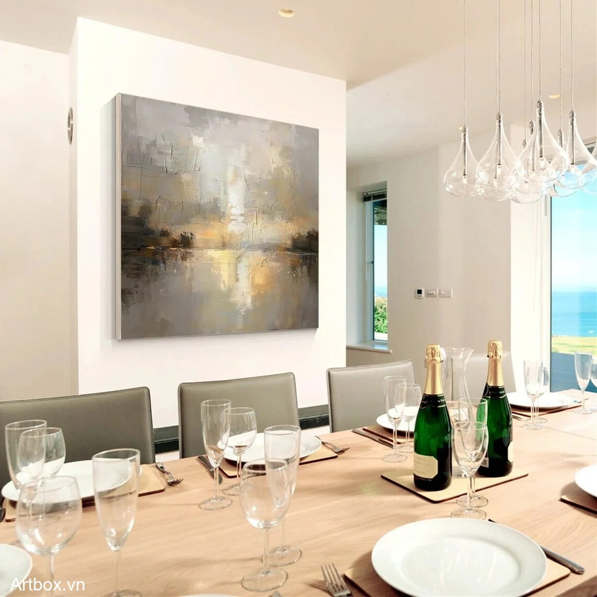 Bình Yên Giữa Dòng Đời – Tranh Sơn Acrylic Trừu Tượng Phong cảnh Đa sắc Trang Trí Phòng khách, Phòng ngủ – Phong Cách Hiện Đại