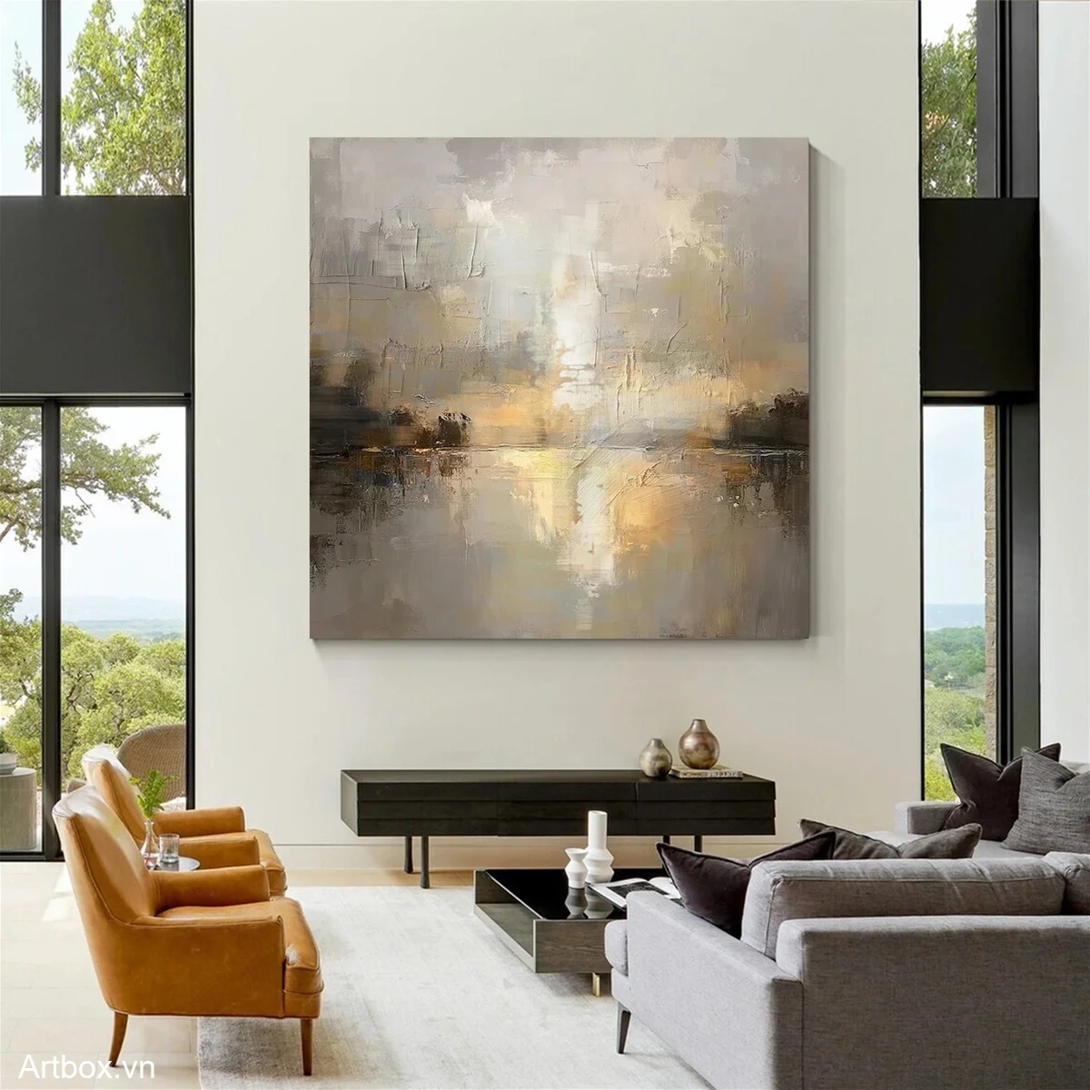 Bình Yên Giữa Dòng Đời – Tranh Sơn Acrylic Trừu Tượng Phong cảnh Đa sắc Trang Trí Phòng khách, Phòng ngủ – Phong Cách Hiện Đại