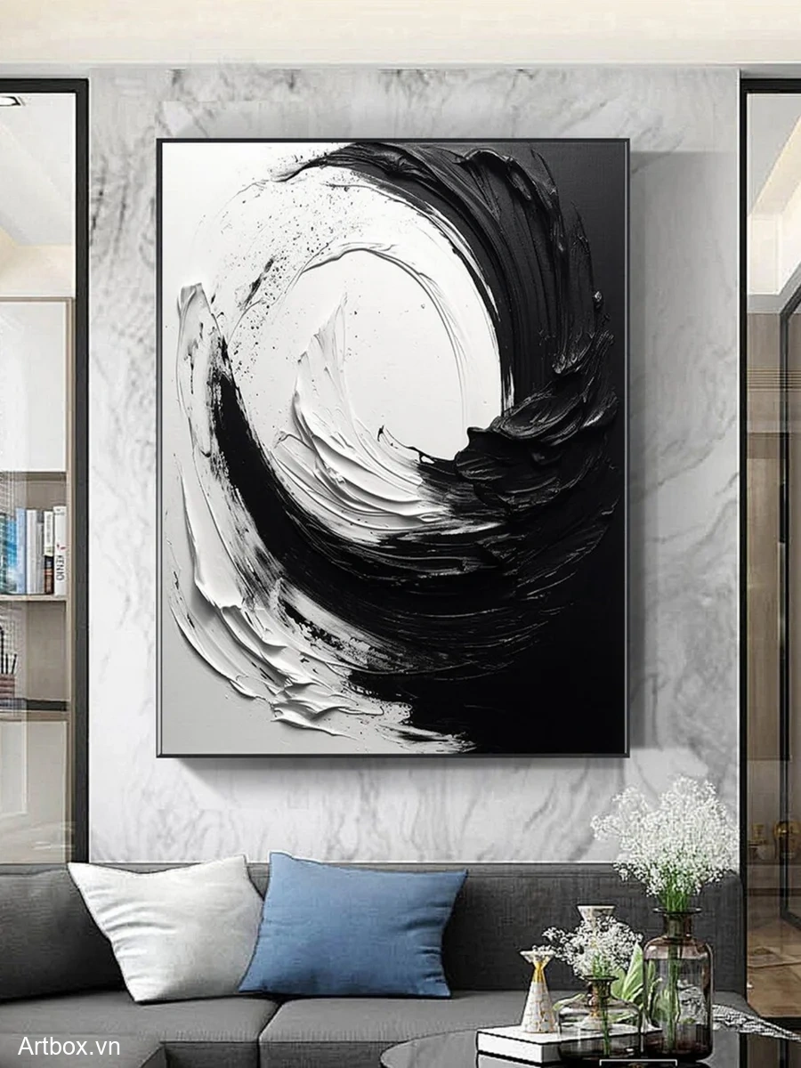 Vòng Xoáy Đen Trắng – Tranh Sơn Acrylic Trừu Tượng Trừu tượng Đen trắng Trang Trí Phòng khách, Phòng làm việc – Phong Cách Hiện Đại Vòng Xoáy Đen Trắng – Tranh Sơn Acrylic Trừu Tượng Trừu tượng Đen trắng Trang Trí Phòng khách, Phòng làm việc – Phong Cách Hiện Đại