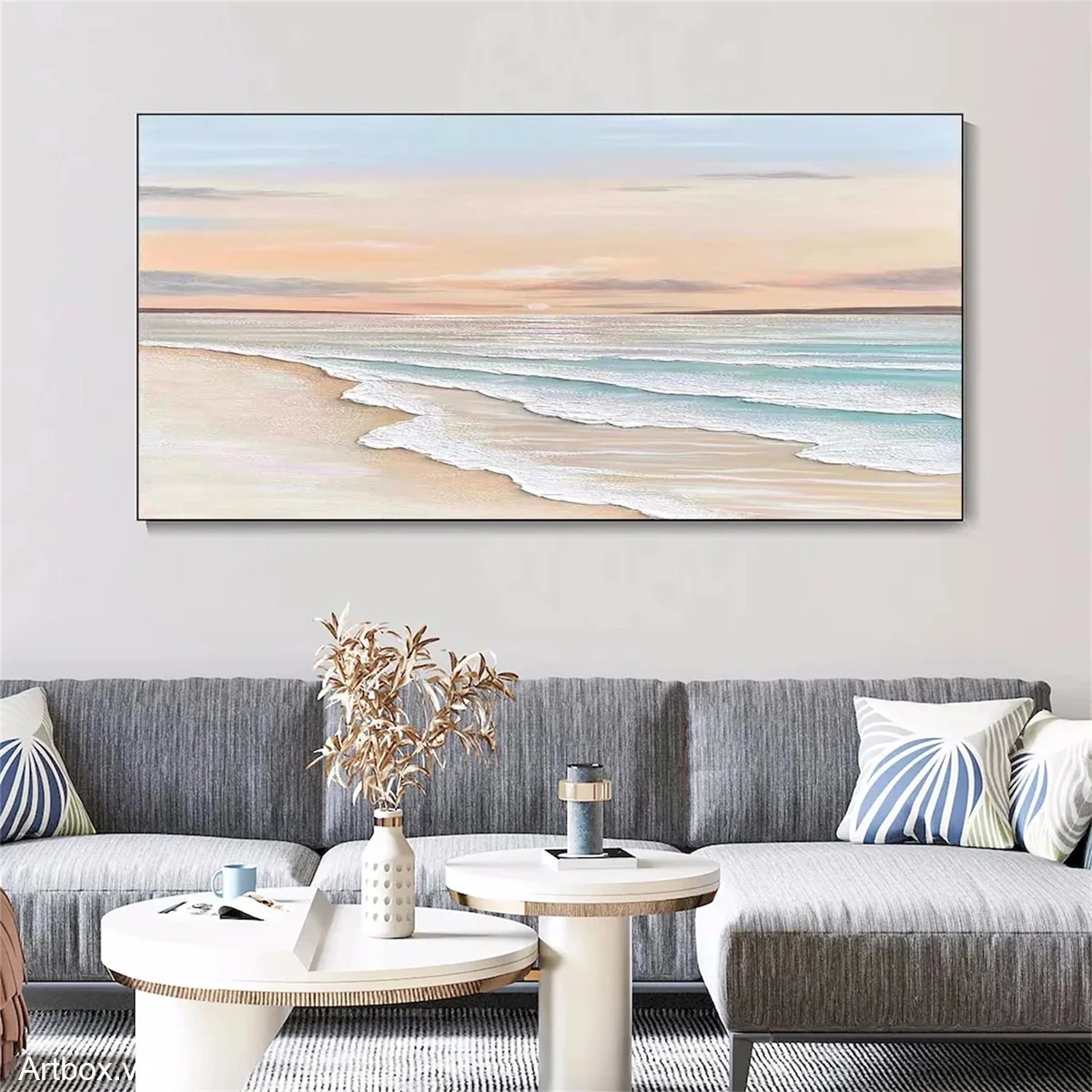 Bình Minh Trên Biển – Tranh Sơn Acrylic Trừu Tượng Biển Xanh da trời Trang Trí Phòng khách, Phòng ngủ – Phong Cách Hiện Đại