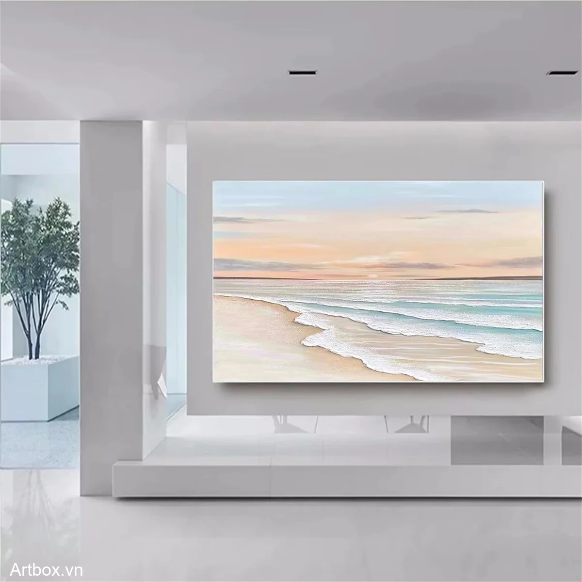 Bình Minh Trên Biển – Tranh Sơn Acrylic Trừu Tượng Biển Xanh da trời Trang Trí Phòng khách, Phòng ngủ – Phong Cách Hiện Đại