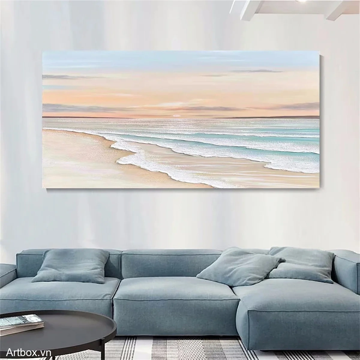 Bình Minh Trên Biển – Tranh Sơn Acrylic Trừu Tượng Biển Xanh da trời Trang Trí Phòng khách, Phòng ngủ – Phong Cách Hiện Đại