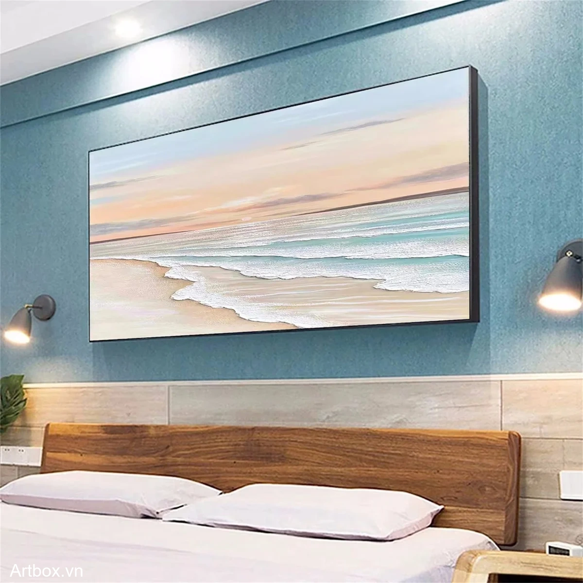 Bình Minh Trên Biển – Tranh Sơn Acrylic Trừu Tượng Biển Xanh da trời Trang Trí Phòng khách, Phòng ngủ – Phong Cách Hiện Đại