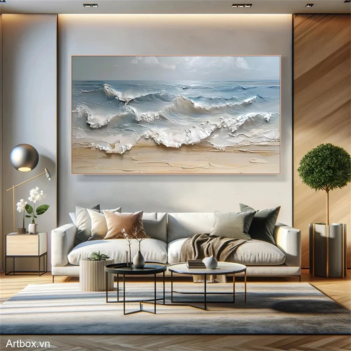 Hơi Thở Của Biển – Tranh Sơn Acrylic Trừu Tượng Biển Xanh dương Trang Trí Phòng khách, Phòng ngủ – Phong Cách Hiện Đại