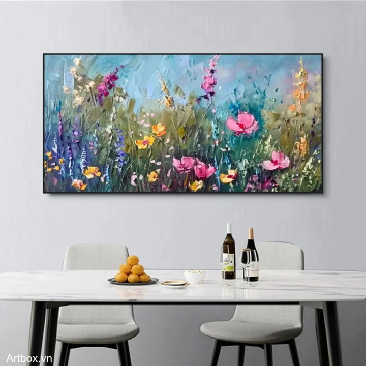 Vườn Hoa Rực Rỡ – Tranh Sơn Acrylic Trừu Tượng Hoa Đa sắc Trang Trí Phòng khách, Phòng ăn – Phong Cách Hiện Đại