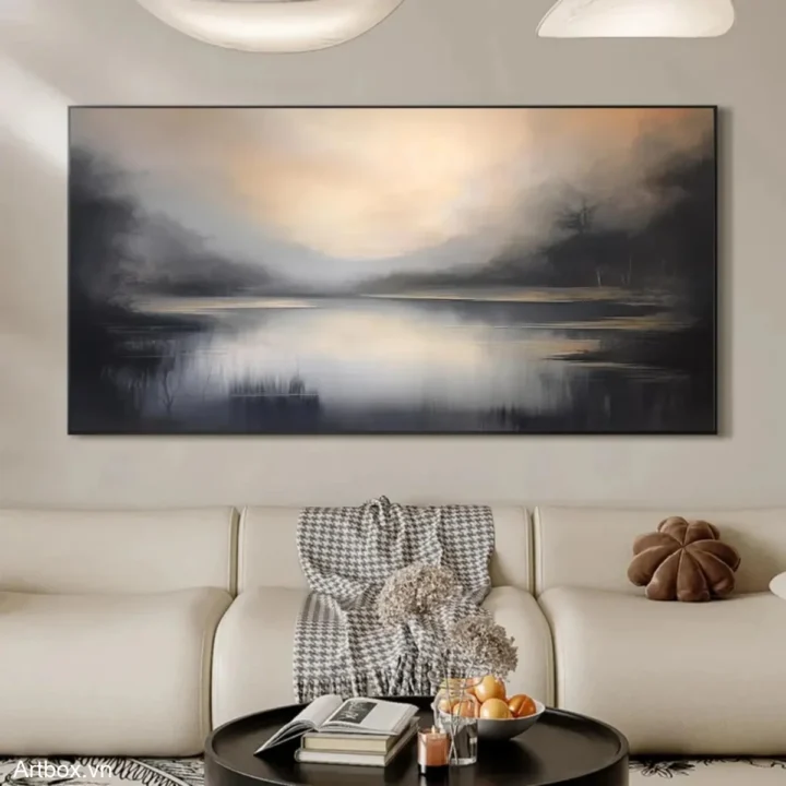 Bình Yên Giữa Hư Không – Tranh Sơn Acrylic Trừu Tượng Hồ nước Xám Trang Trí Phòng ngủ, Phòng khách – Phong Cách Hiện Đại