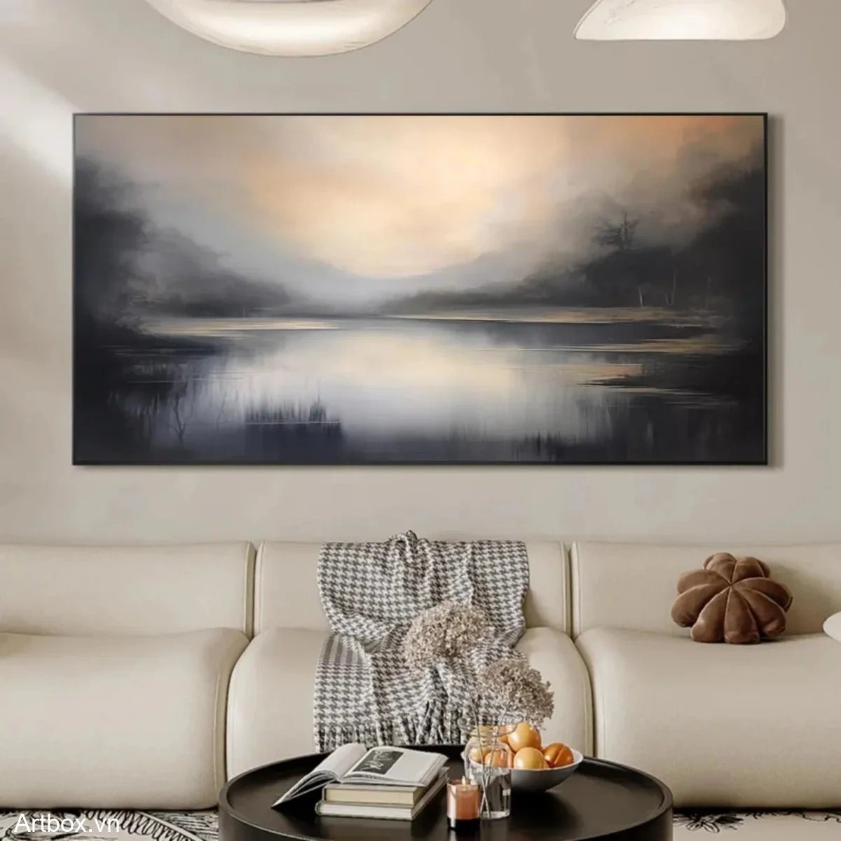 Bình Yên Giữa Hư Không – Tranh Sơn Acrylic Trừu Tượng Hồ nước Xám Trang Trí Phòng ngủ, Phòng khách – Phong Cách Hiện Đại