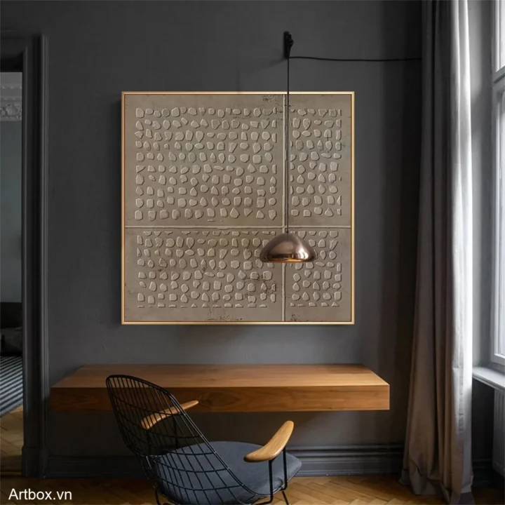 Hơi Thở Của Đất – Tranh Sơn Acrylic Trừu Tượng Trừu tượng Nâu be Trang Trí Phòng khách, Phòng làm việc – Phong Cách Hiện Đại