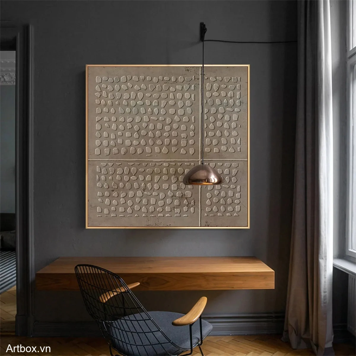 Hơi Thở Của Đất – Tranh Sơn Acrylic Trừu Tượng Trừu tượng Nâu be Trang Trí Phòng khách, Phòng làm việc – Phong Cách Hiện Đại