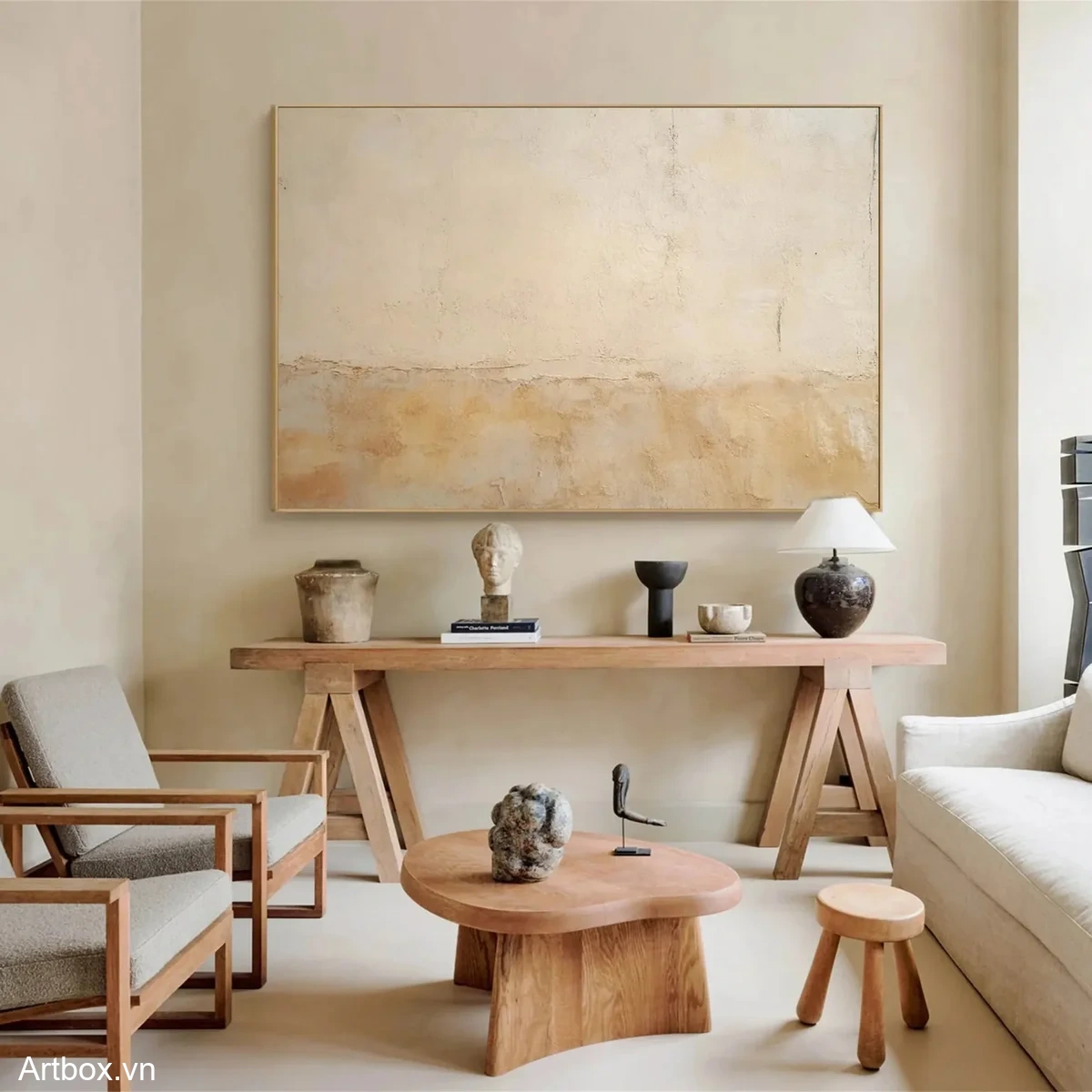 Hòa Quyện Của Đất Trời – Tranh Sơn Acrylic Trừu Tượng Trừu tượng Nâu be Trang Trí Phòng khách, Phòng ngủ – Phong Cách Hiện Đại