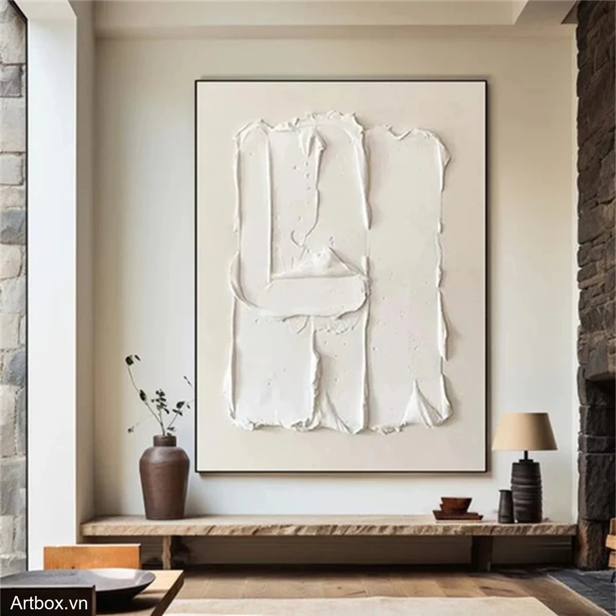 Bản Giao Hưởng Trắng – Tranh Sơn Acrylic Trừu Tượng Minimal / Tối giản Đa sắc Trang Trí Phòng khách, Phòng ngủ – Phong Cách Hiện Đại