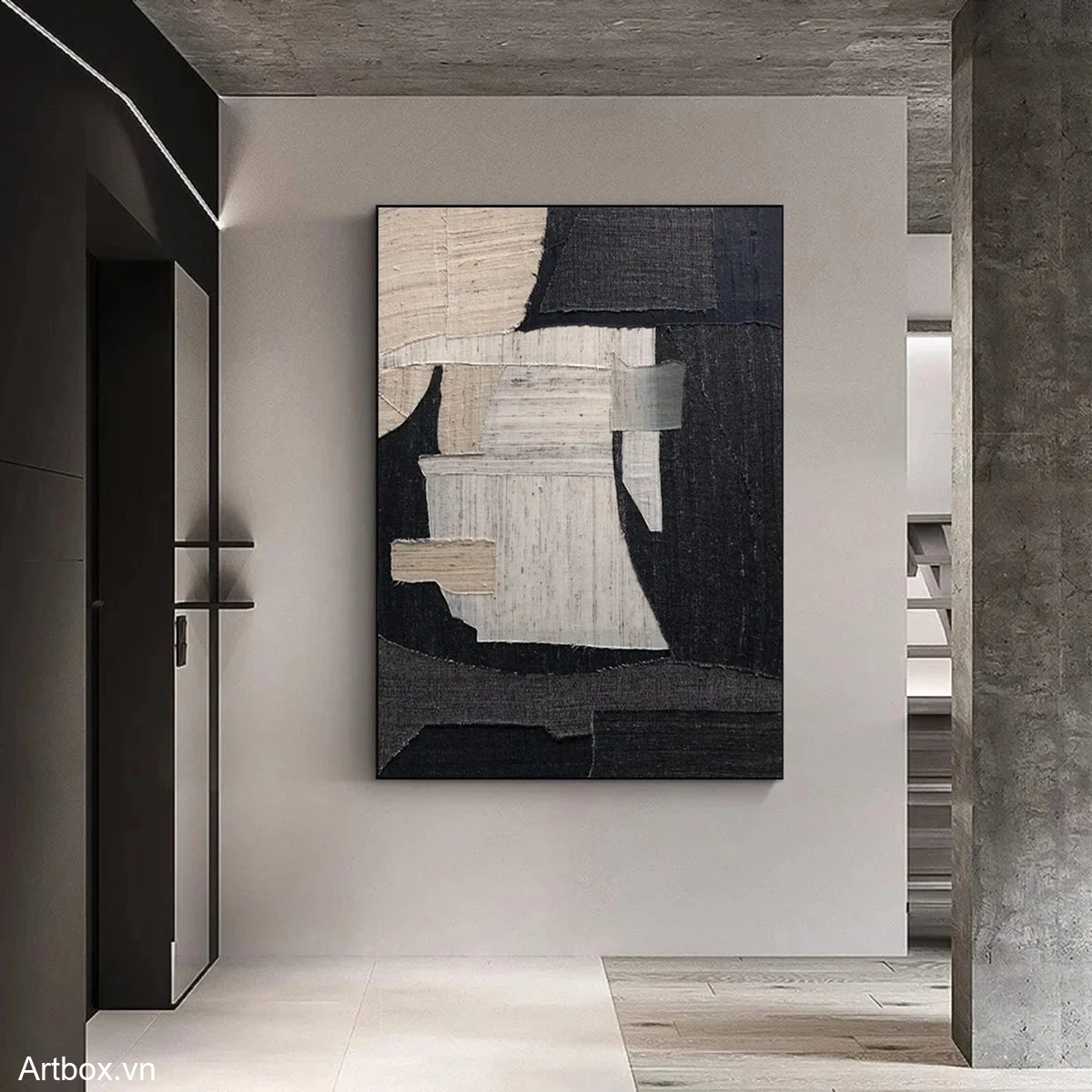 Hòa Quyện Đen Trắng – Tranh Sơn Acrylic Trừu Tượng Trừu tượng Đen trắng Trang Trí Phòng khách, Phòng làm việc – Phong Cách Hiện Đại