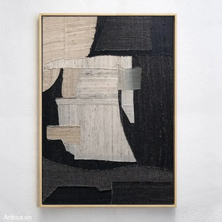 Hòa Quyện Đen Trắng – Tranh Sơn Acrylic Trừu Tượng Trừu tượng Đen trắng Trang Trí Phòng khách, Phòng làm việc – Phong Cách Hiện Đại