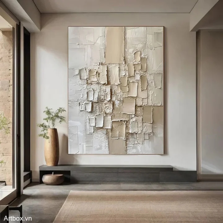 Hòa Quyện Tĩnh Lặng – Tranh Sơn Acrylic Trừu Tượng Trừu tượng Nâu be Trang Trí Phòng khách, Phòng làm việc – Phong Cách Hiện Đại