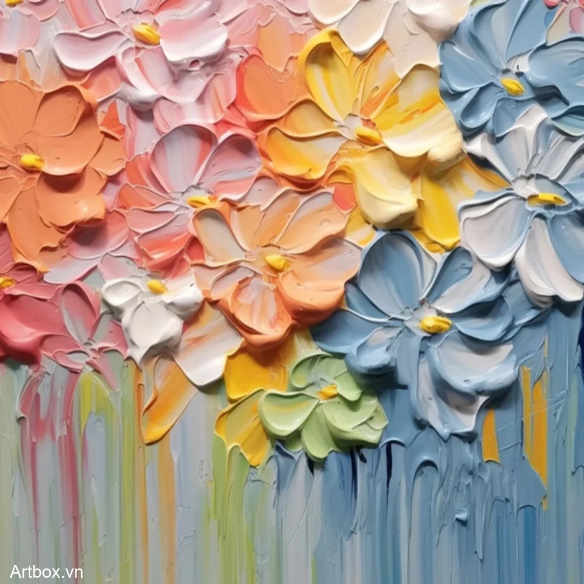 Vườn Hoa Ngọt Ngào – Tranh Sơn Acrylic Trừu Tượng Hoa Đa sắc Trang Trí Phòng khách, Phòng ngủ – Phong Cách Hiện Đại