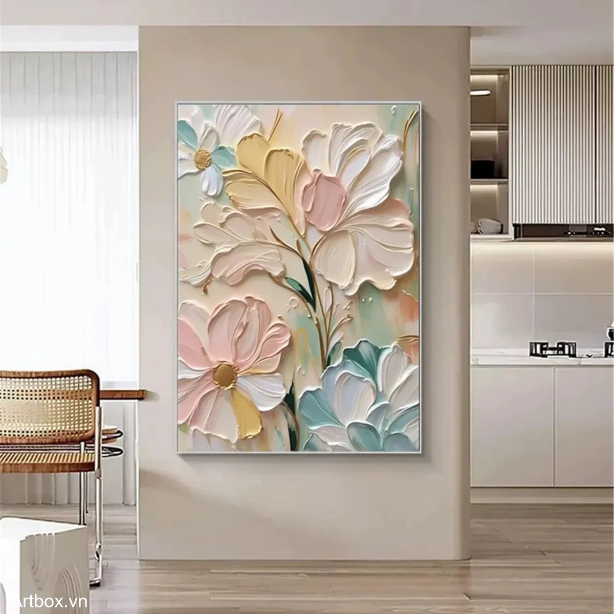 Vườn Hoa Dịu Dàng – Tranh Sơn Acrylic Trừu Tượng Hoa Pastel Trang Trí Phòng khách, Phòng ngủ – Phong Cách Hiện Đại