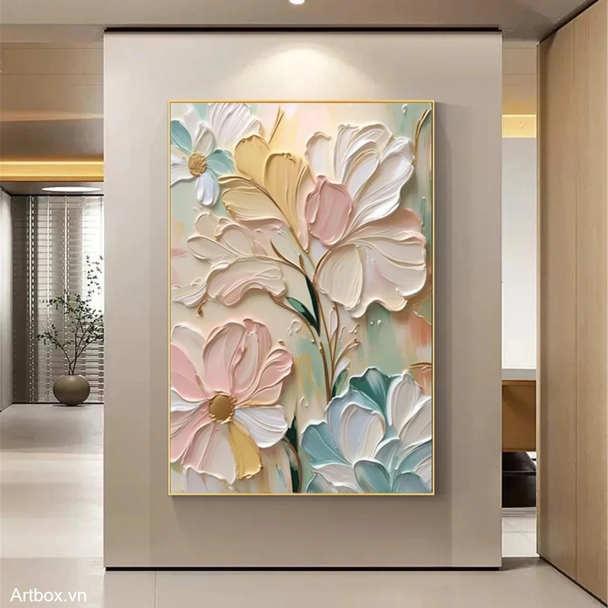 Vườn Hoa Dịu Dàng – Tranh Sơn Acrylic Trừu Tượng Hoa Pastel Trang Trí Phòng khách, Phòng ngủ – Phong Cách Hiện Đại