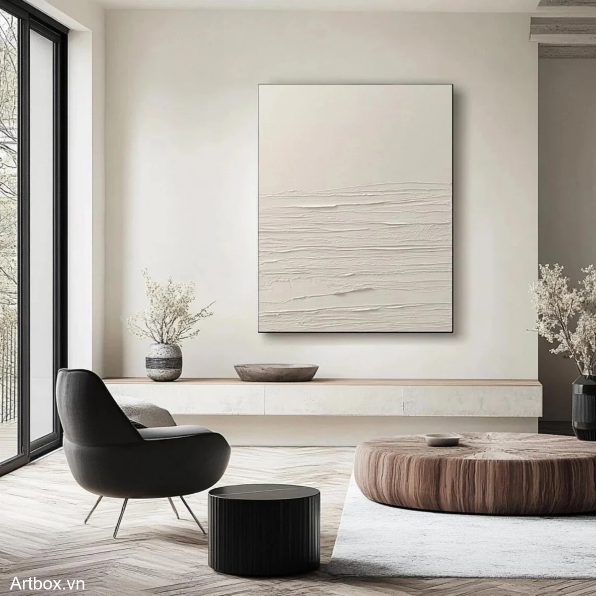 Hòa Quyện Tĩnh Lặng – Tranh Sơn Acrylic Trừu Tượng Minimal / Tối giản Đen trắng Trang Trí Phòng khách, Phòng ngủ – Phong Cách Hiện Đại