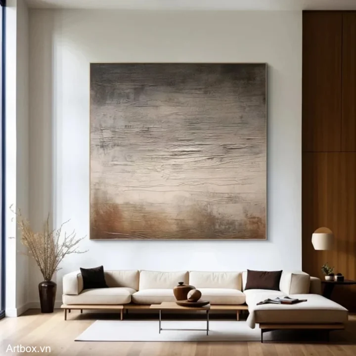 Hơi Thở Của Đất – Tranh Sơn Acrylic Trừu Tượng Trừu tượng Nâu be Trang Trí Phòng khách, Phòng ngủ – Phong Cách Hiện Đại