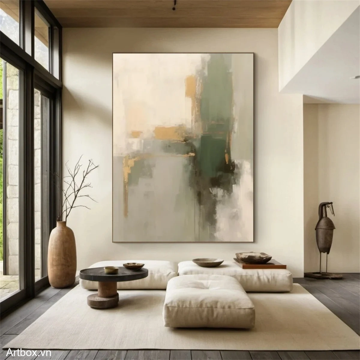 Bản Hòa Quyện Tĩnh Lặng – Tranh Sơn Acrylic Trừu Tượng Trừu tượng Xanh lá Trang Trí Phòng khách, Phòng ngủ – Phong Cách Hiện Đại