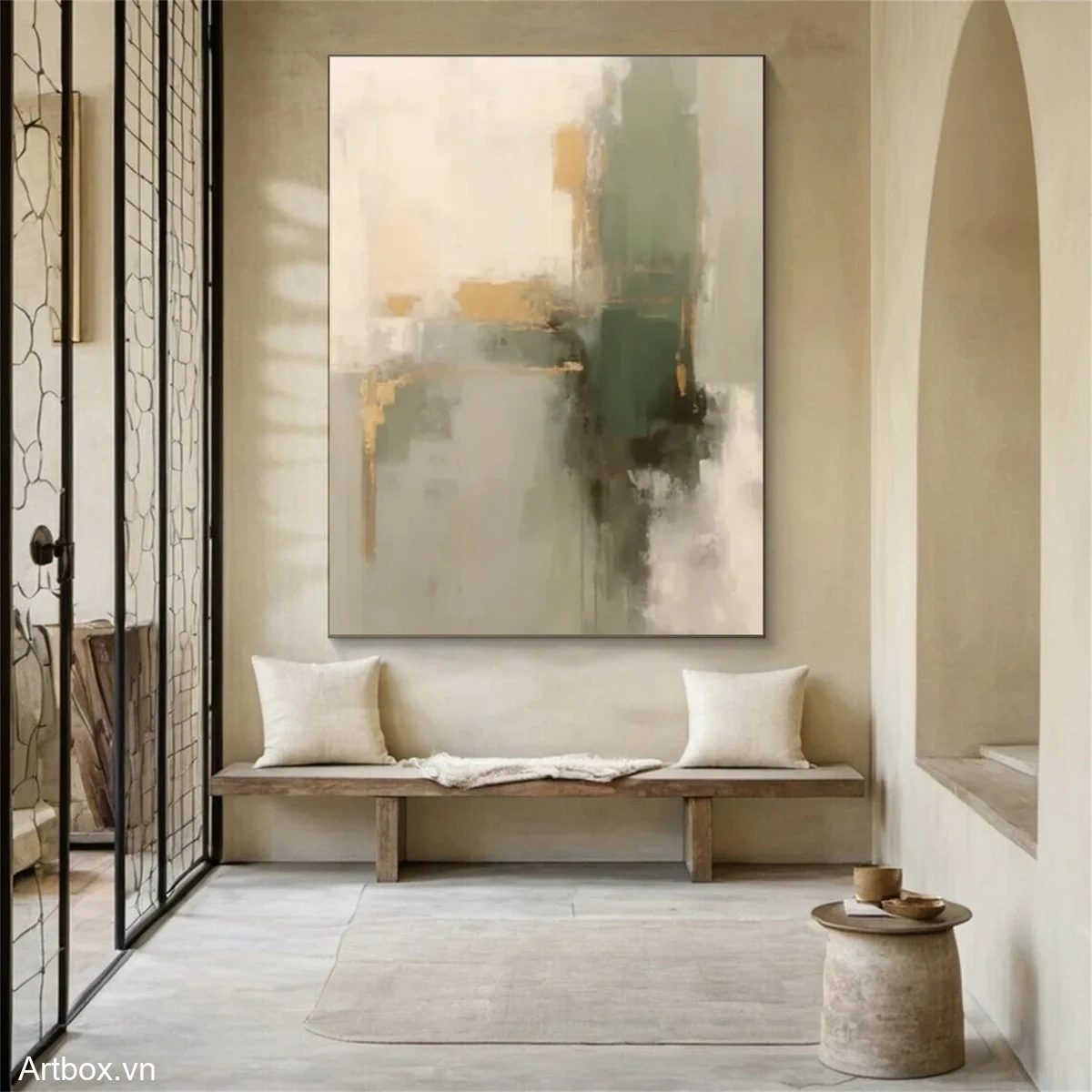 Bản Hòa Quyện Tĩnh Lặng – Tranh Sơn Acrylic Trừu Tượng Trừu tượng Xanh lá Trang Trí Phòng khách, Phòng ngủ – Phong Cách Hiện Đại