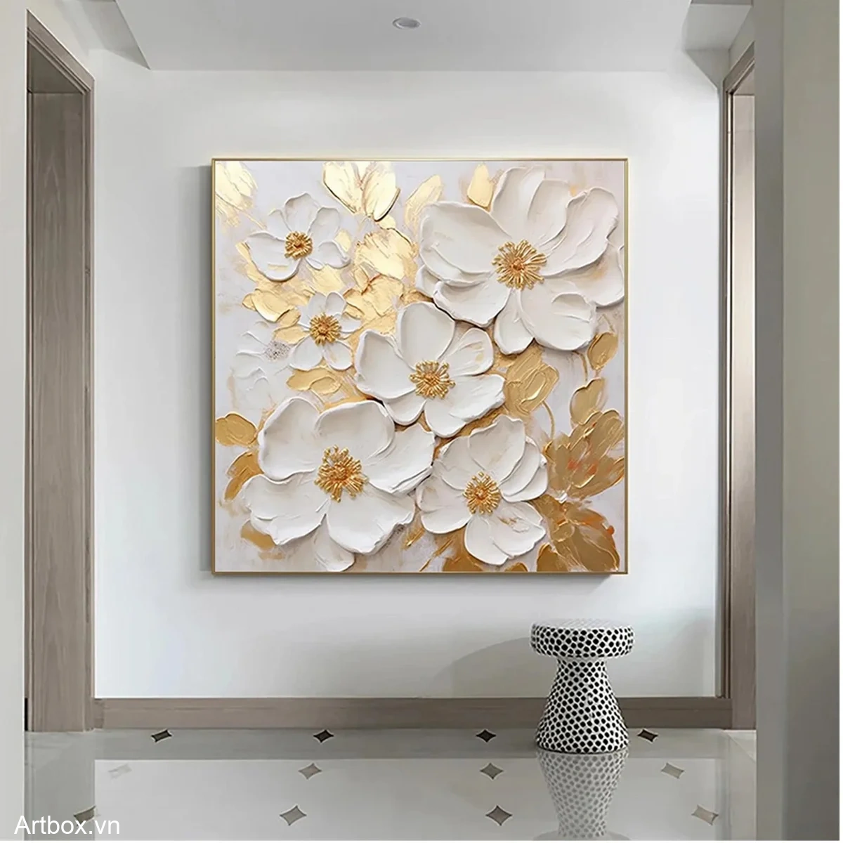 Bản Hòa Ca Của Hoa Trắng – Tranh Sơn Acrylic Trừu Tượng Hoa Đa sắc Trang Trí Phòng khách, Phòng ngủ – Phong Cách Hiện Đại