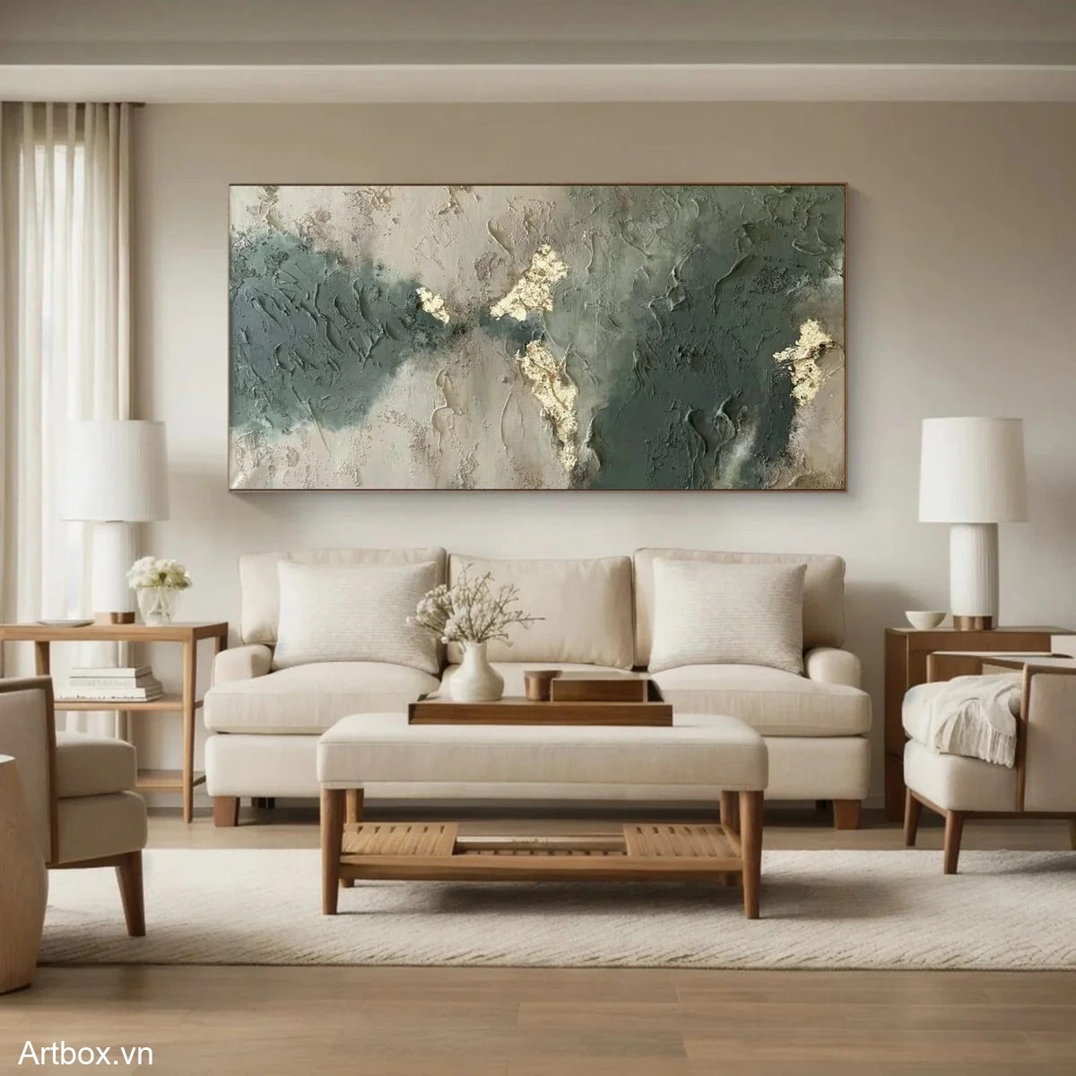 Hòa Quyện Màu Sắc – Tranh Sơn Acrylic Trừu Tượng Trừu tượng Xanh lá Trang Trí Phòng khách, Phòng làm việc – Phong Cách Hiện Đại Hòa Quyện Màu Sắc – Tranh Sơn Acrylic Trừu Tượng Trừu tượng Xanh lá Trang Trí Phòng khách, Phòng làm việc – Phong Cách Hiện Đại