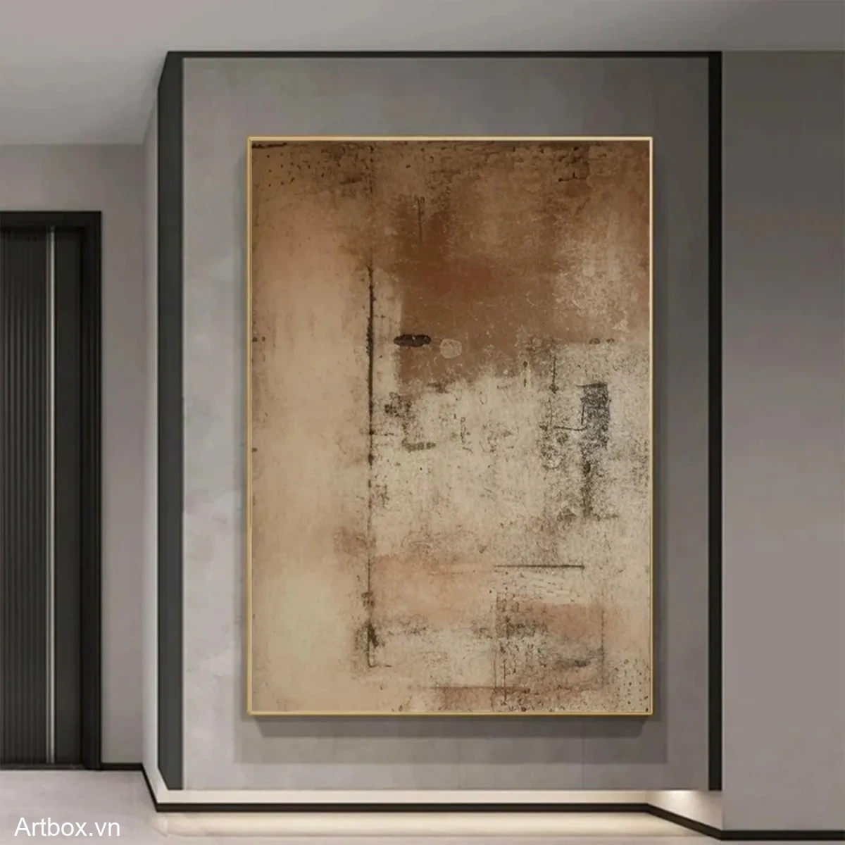 Hơi Ấm Của Đất – Tranh Sơn Acrylic Trừu Tượng Trừu tượng Nâu be Trang Trí Phòng khách, Phòng ngủ – Phong Cách Hiện Đại