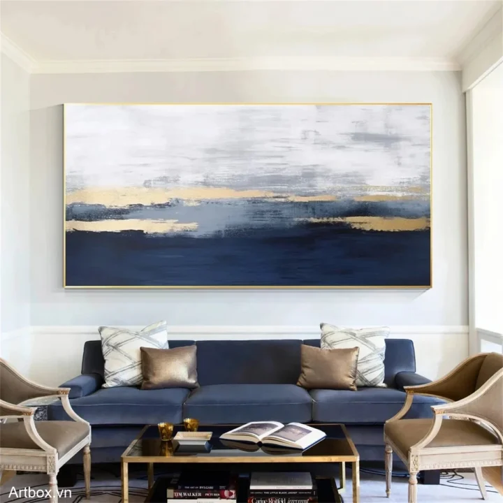 Hòa Quyện Bầu Trời – Tranh Sơn Acrylic Trừu Tượng Trừu tượng Xanh dương Trang Trí Phòng khách, Phòng ngủ – Phong Cách Hiện Đại