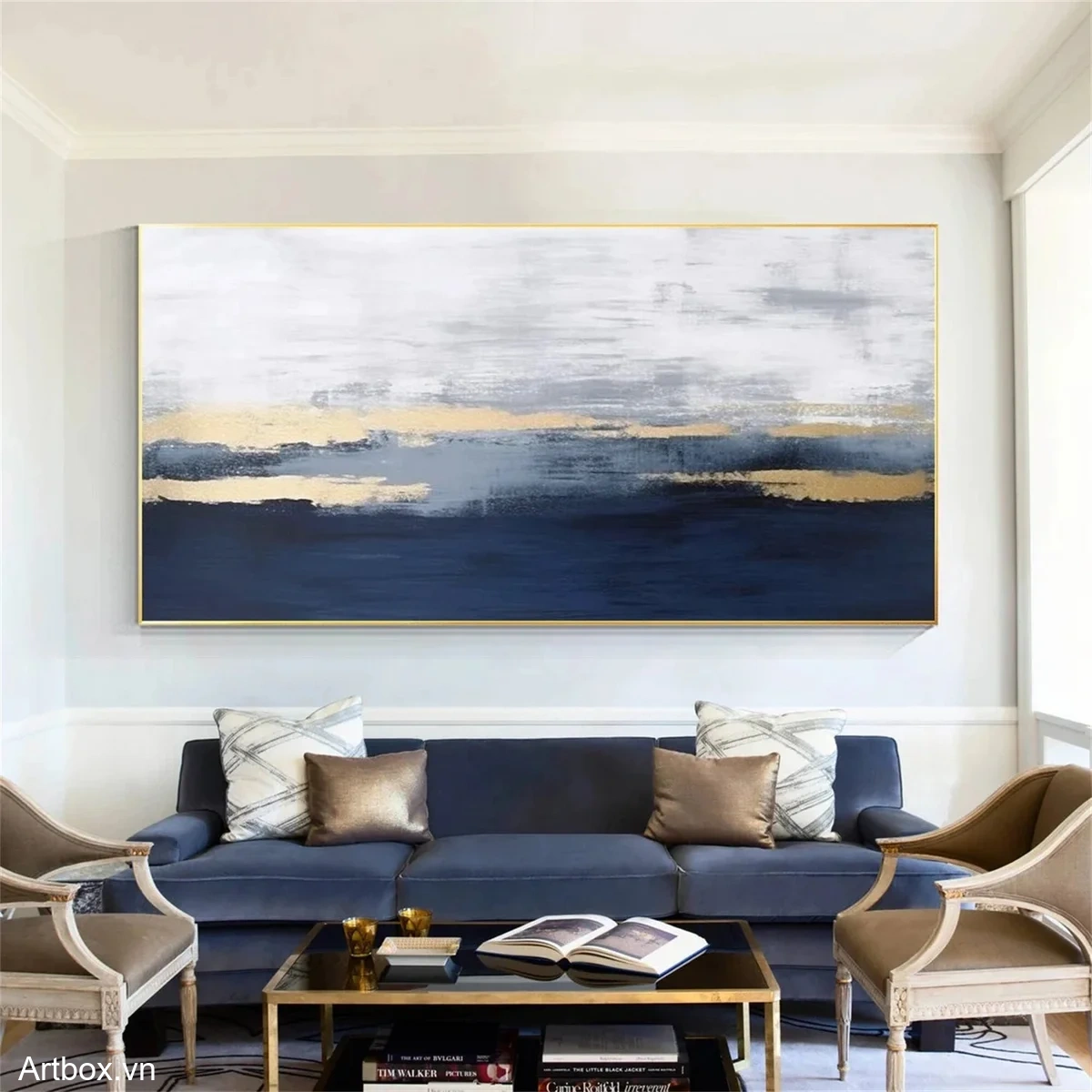 Hòa Quyện Bầu Trời – Tranh Sơn Acrylic Trừu Tượng Trừu tượng Xanh dương Trang Trí Phòng khách, Phòng ngủ – Phong Cách Hiện Đại