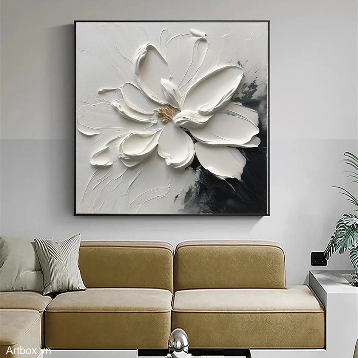 Nét Đẹp Từ Hoa Trắng – Tranh Sơn Acrylic Trừu Tượng Hoa Đa sắc Trang Trí Phòng khách, Phòng ngủ – Phong Cách Hiện Đại