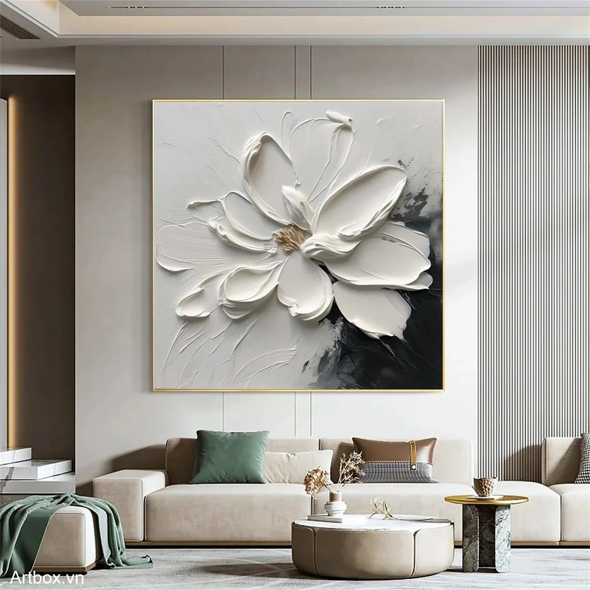 Nét Đẹp Từ Hoa Trắng – Tranh Sơn Acrylic Trừu Tượng Hoa Đa sắc Trang Trí Phòng khách, Phòng ngủ – Phong Cách Hiện Đại