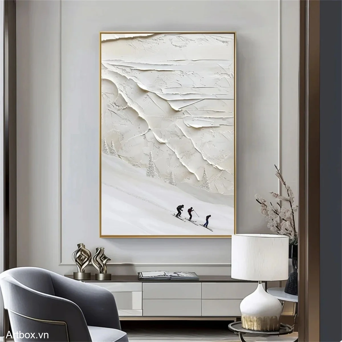 Chuyến Trượt Tuyết Trên Đỉnh Núi – Tranh Sơn Acrylic Trừu Tượng Phong cảnh Đa sắc Trang Trí Phòng khách, Phòng ngủ – Phong Cách Hiện Đại