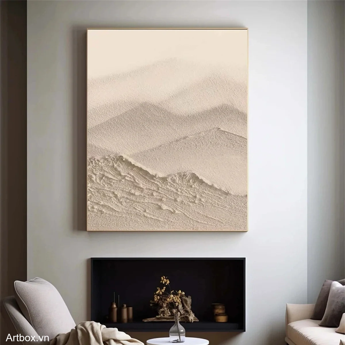 Nét Đẹp Tĩnh Lặng – Tranh Sơn Acrylic Trừu Tượng Phong cảnh Nâu be Trang Trí Phòng khách, Phòng ngủ – Phong Cách Hiện Đại