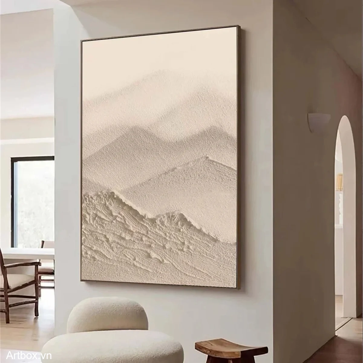 Nét Đẹp Tĩnh Lặng – Tranh Sơn Acrylic Trừu Tượng Phong cảnh Nâu be Trang Trí Phòng khách, Phòng ngủ – Phong Cách Hiện Đại