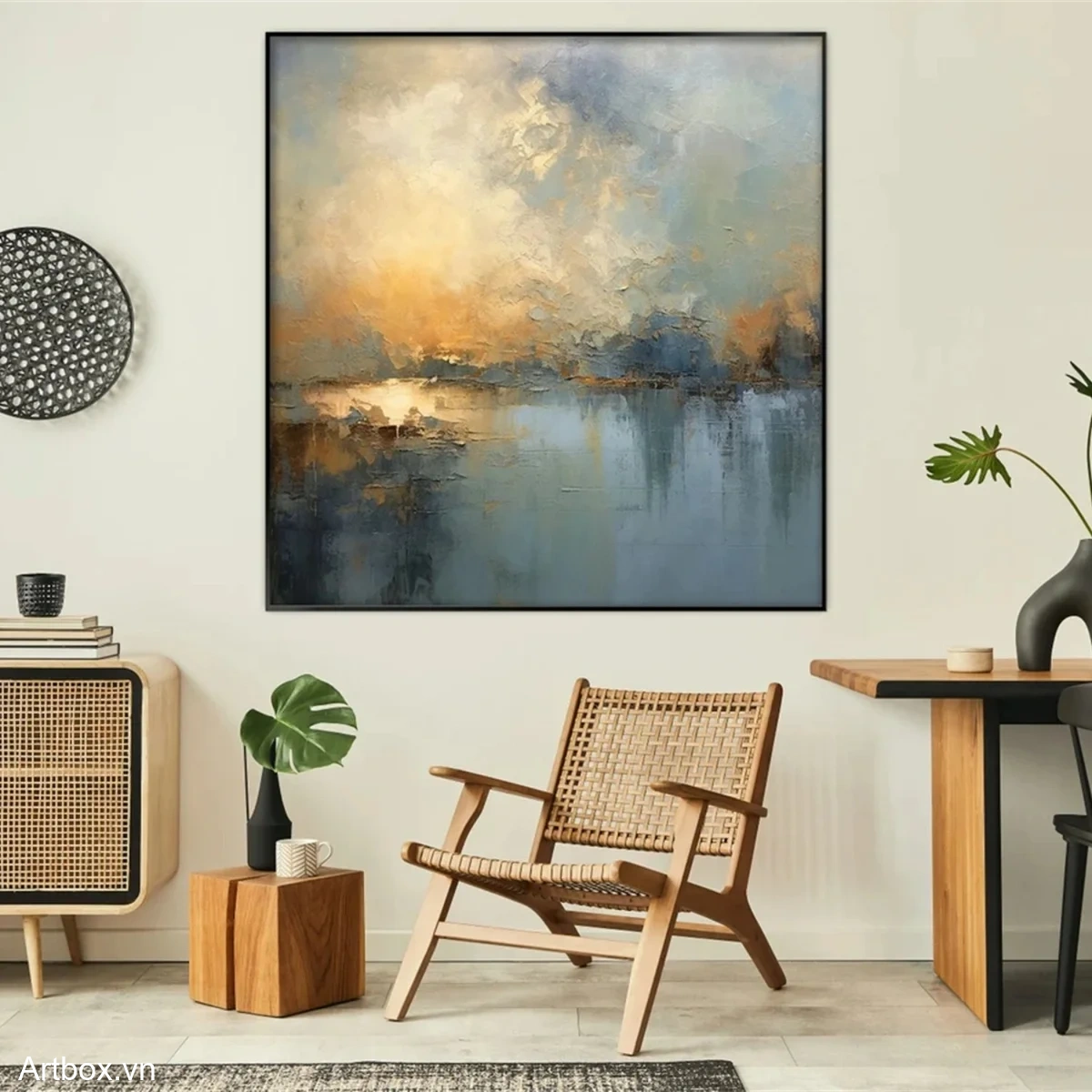 Ánh Sáng Trên Hồ – Tranh Sơn Acrylic Trừu Tượng Phong cảnh Đa sắc Trang Trí Phòng khách, Phòng ngủ – Phong Cách Hiện Đại