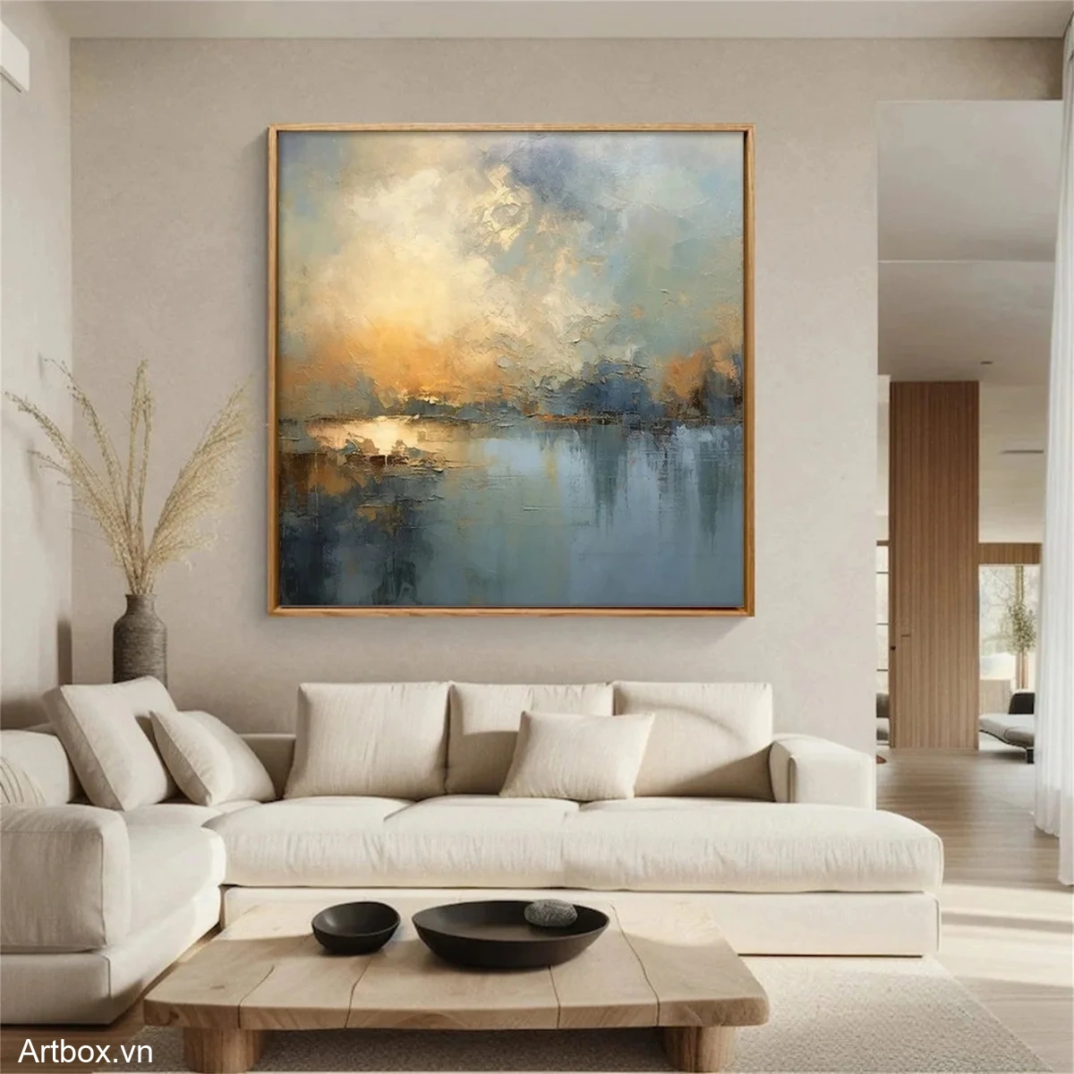 Ánh Sáng Trên Hồ – Tranh Sơn Acrylic Trừu Tượng Phong cảnh Đa sắc Trang Trí Phòng khách, Phòng ngủ – Phong Cách Hiện Đại