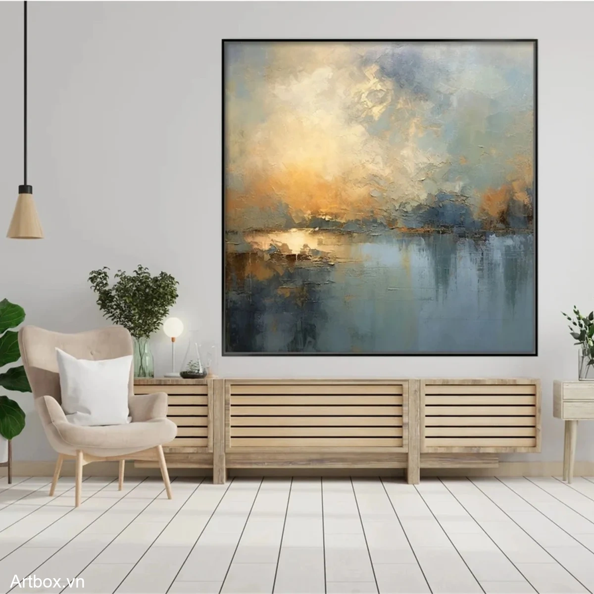 Ánh Sáng Trên Hồ – Tranh Sơn Acrylic Trừu Tượng Phong cảnh Đa sắc Trang Trí Phòng khách, Phòng ngủ – Phong Cách Hiện Đại