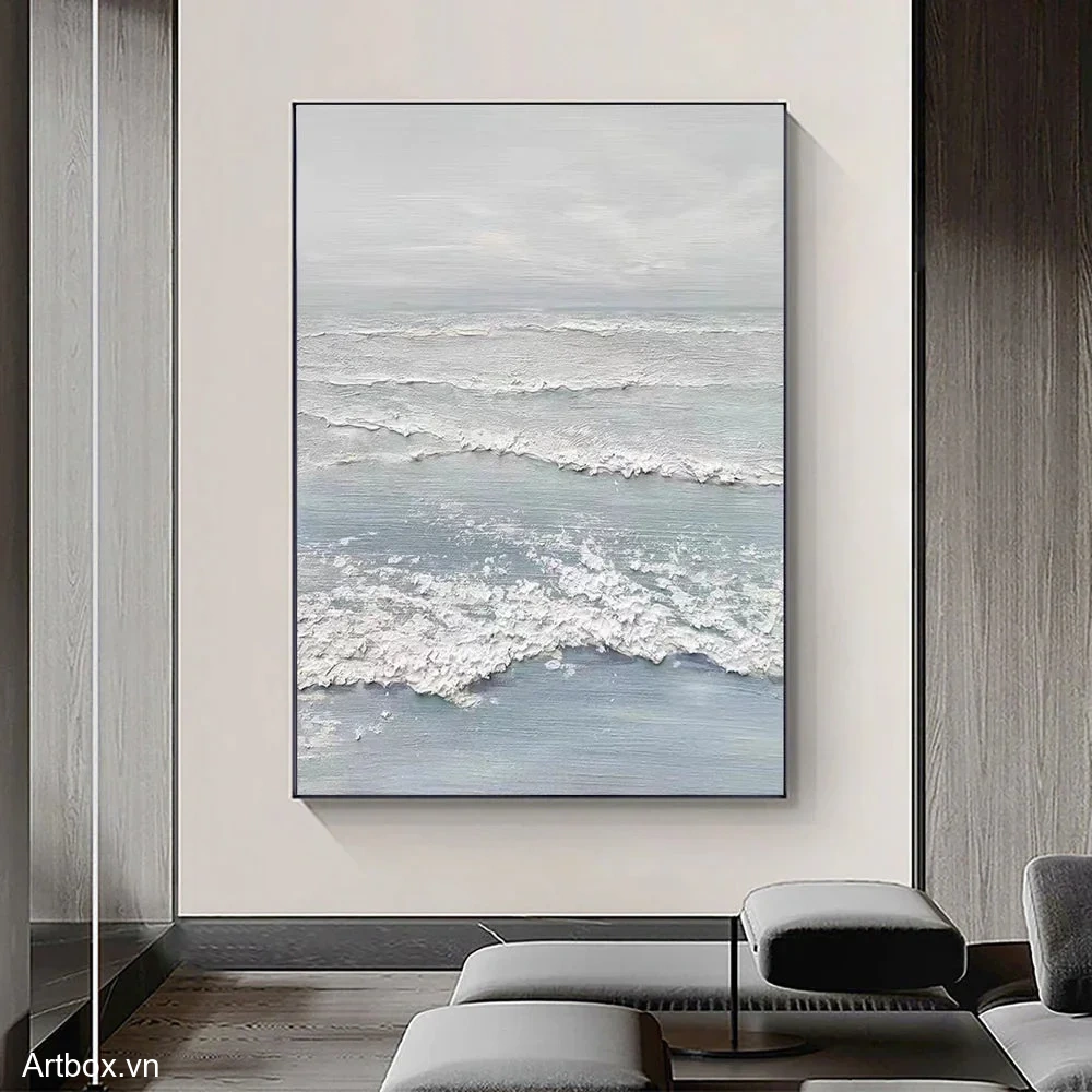 Hơi Thở Biển Cả – Tranh Sơn Acrylic Trừu Tượng Biển Xanh dương Trang Trí Phòng khách, Phòng ngủ – Phong Cách Hiện Đại