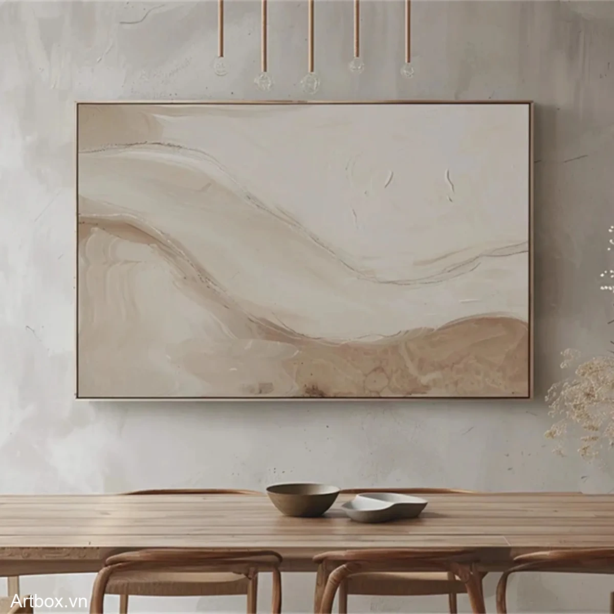 Dòng Chảy Tĩnh Lặng – Tranh Sơn Acrylic Trừu Tượng Trừu tượng Nâu be Trang Trí Phòng ăn, Phòng khách – Phong Cách Hiện Đại