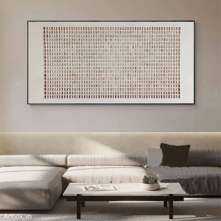 Hòa Nhạc Màu Sắc – Tranh Sơn Acrylic Trừu Tượng Trừu tượng Nâu be Trang Trí Phòng khách, Phòng làm việc – Phong Cách Hiện Đại