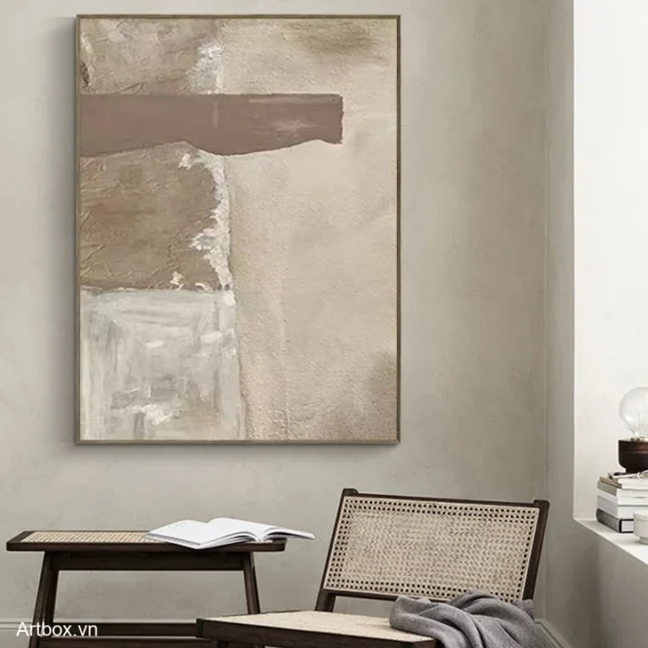 Góc Nhìn Tĩnh Lặng – Tranh Sơn Acrylic Trừu Tượng Trừu tượng Nâu be Trang Trí Phòng khách, Phòng ngủ – Phong Cách Hiện Đại