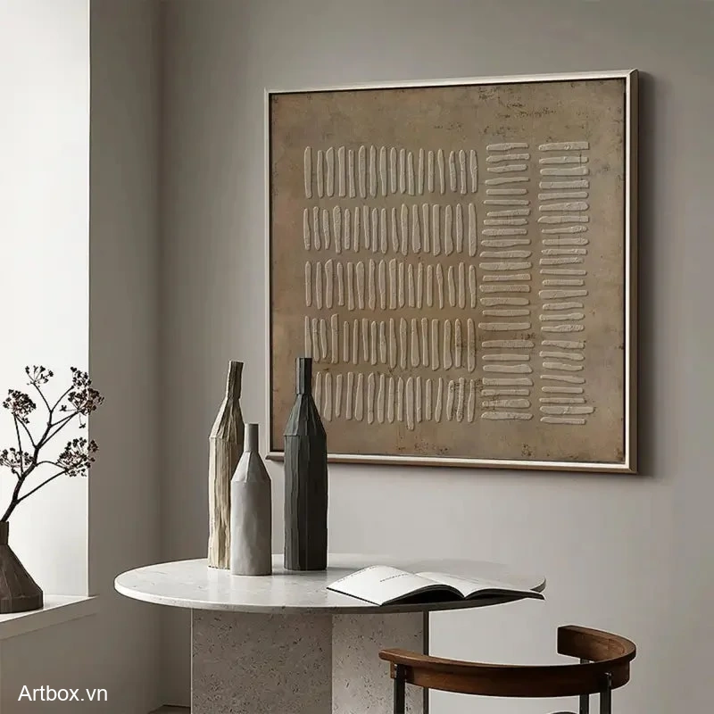 Giai Điệu Của Đường Nét – Tranh Sơn Acrylic Trừu Tượng Trừu tượng Nâu be Trang Trí Phòng khách, Phòng làm việc – Phong Cách Hiện Đại