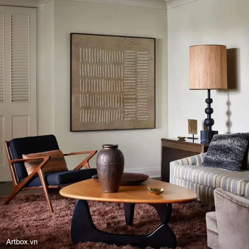 Giai Điệu Của Đường Nét – Tranh Sơn Acrylic Trừu Tượng Trừu tượng Nâu be Trang Trí Phòng khách, Phòng làm việc – Phong Cách Hiện Đại