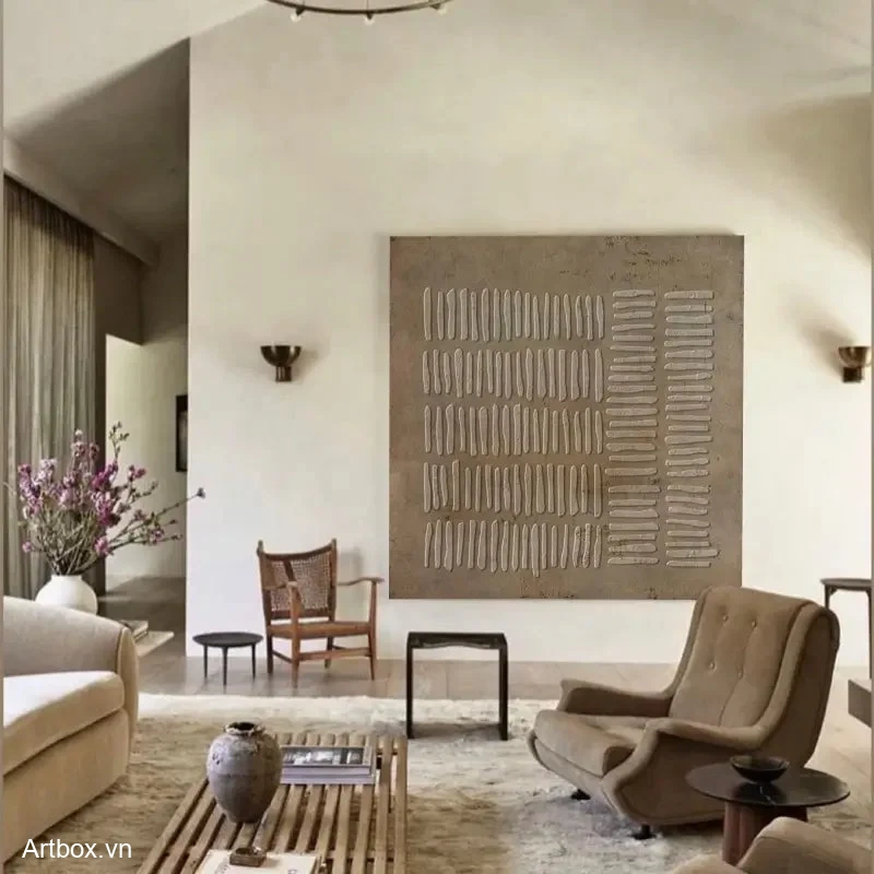 Giai Điệu Của Đường Nét – Tranh Sơn Acrylic Trừu Tượng Trừu tượng Nâu be Trang Trí Phòng khách, Phòng làm việc – Phong Cách Hiện Đại