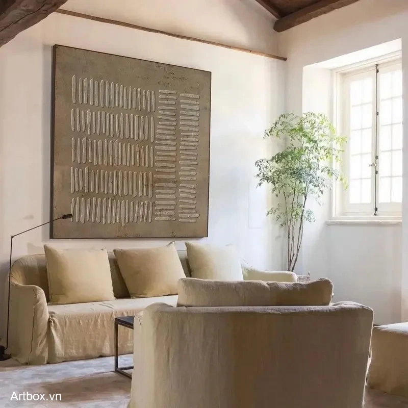 Giai Điệu Của Đường Nét – Tranh Sơn Acrylic Trừu Tượng Trừu tượng Nâu be Trang Trí Phòng khách, Phòng làm việc – Phong Cách Hiện Đại