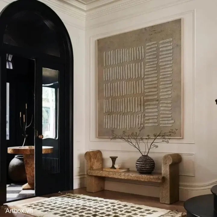 Giai Điệu Của Đường Nét – Tranh Sơn Acrylic Trừu Tượng Trừu tượng Nâu be Trang Trí Phòng khách, Phòng làm việc – Phong Cách Hiện Đại