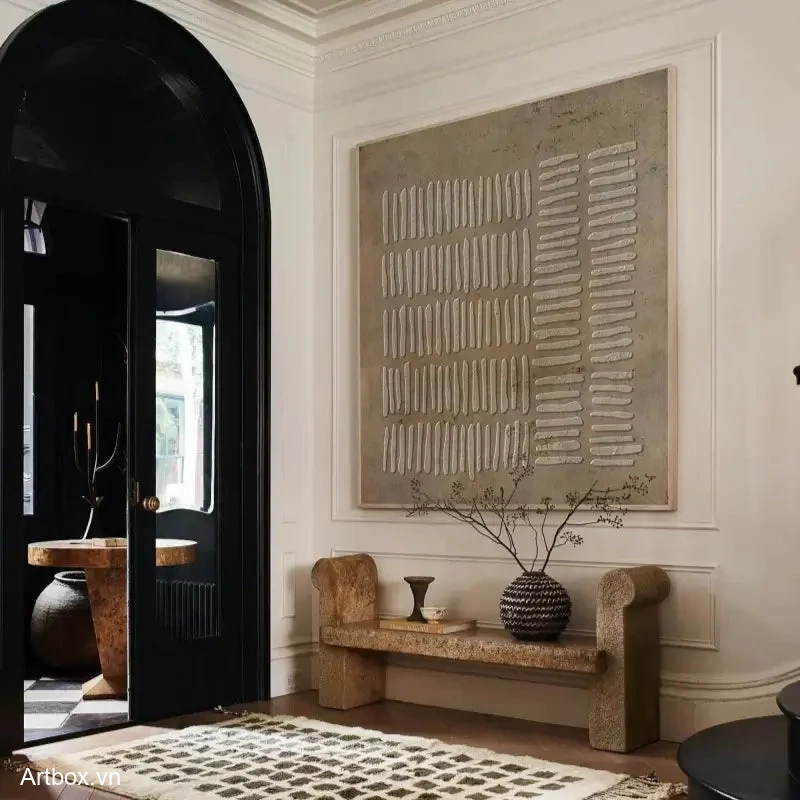 Giai Điệu Của Đường Nét – Tranh Sơn Acrylic Trừu Tượng Trừu tượng Nâu be Trang Trí Phòng khách, Phòng làm việc – Phong Cách Hiện Đại